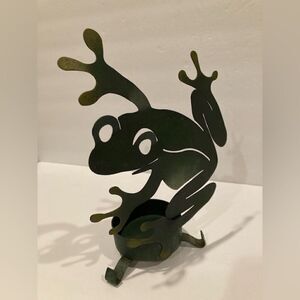 Vintage 2001 Green Frog Silhouette Tabletop Candle Holder 8” by FIGI
